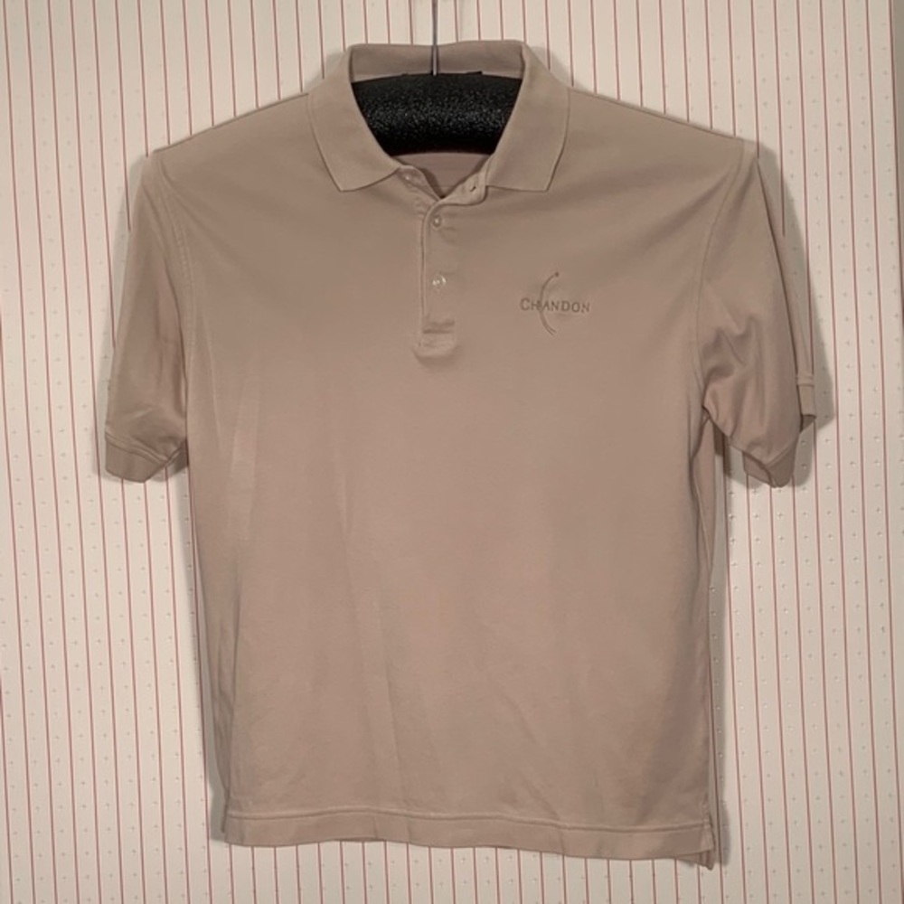 Devon & Jones cream Chandon Vineyards polo shirt.